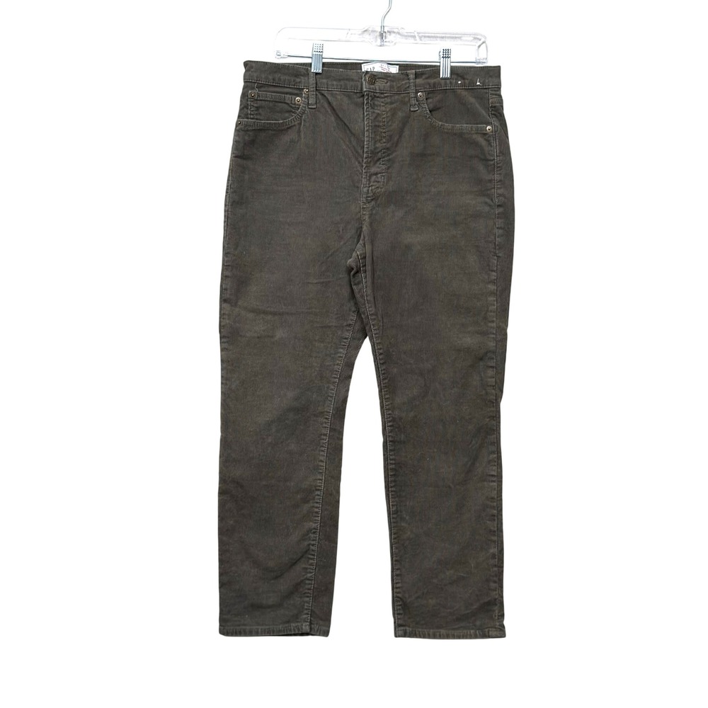 Gap Vintage Slim High Rise Corduroy Pants Women 31 Short Olive Green Straight